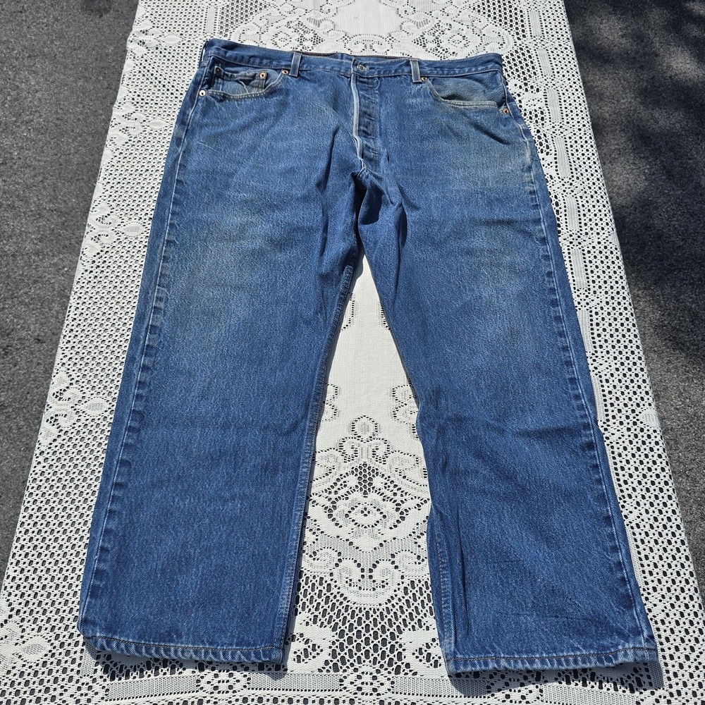 Levis 501 Jeans Mens 42x30 Blue Denim Button Fly Straight Leg Made Guatemala